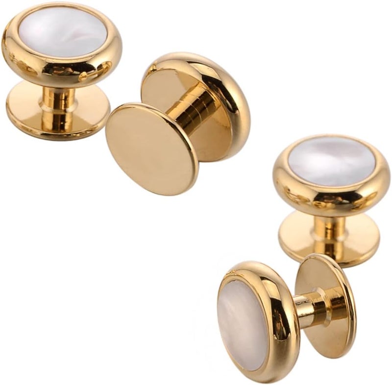 Jonwo Tuxedo Cufflinks and Studs Set Mother of Pearl Men Dress Cuff Links Buttons Set Formal Business Wedding - Image 2